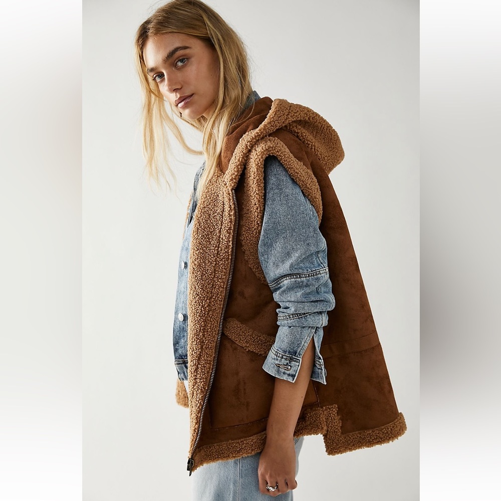 Free People Brown Sherpa-Lined Vest